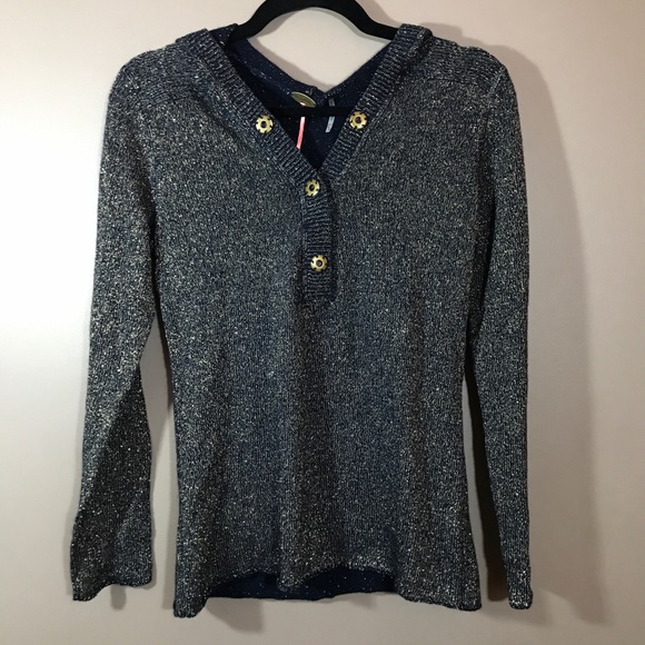anthropologie Tops - ONE GIRL WHO blue glitter pullover top Size Small